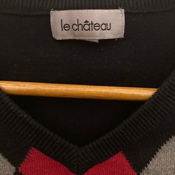 Red, grey and black sweater vest. Brand: Le Château. Size small, 100% cotton. - Picture 2 of 3